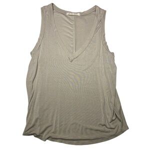 Free People Tan and Gray Relaxed Tank Top V-Neck
